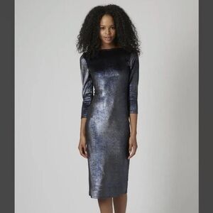 NWT Topshop Shimmering Silver Black Blue Effect Midi Dress